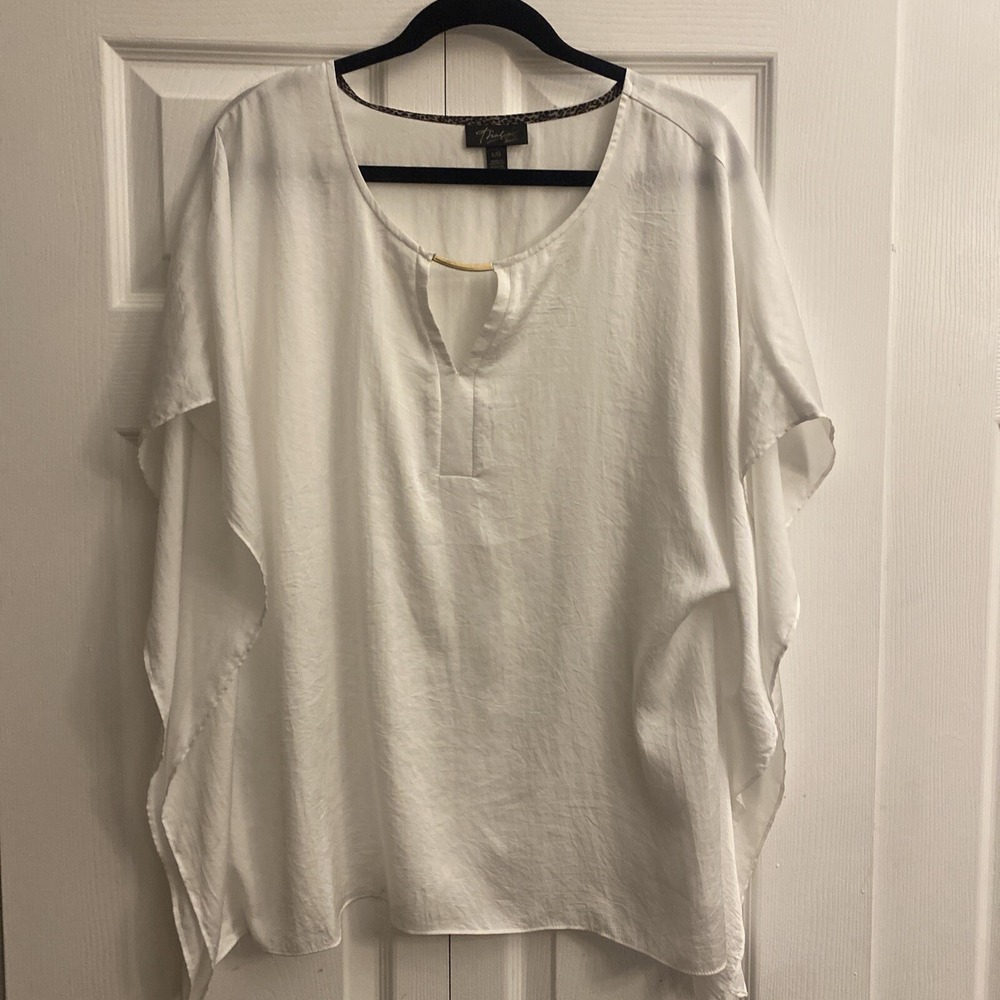 Thalia Sodi Kaftan Blouse Womens Size‎ L White Gold Hardware Boho Textured Top
